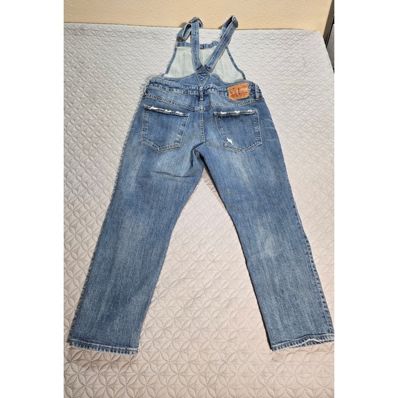 Lucky Brand Distressed Denim Overalls Medium Wash Ripped Straight Leg Blue - Picture 2 of 13